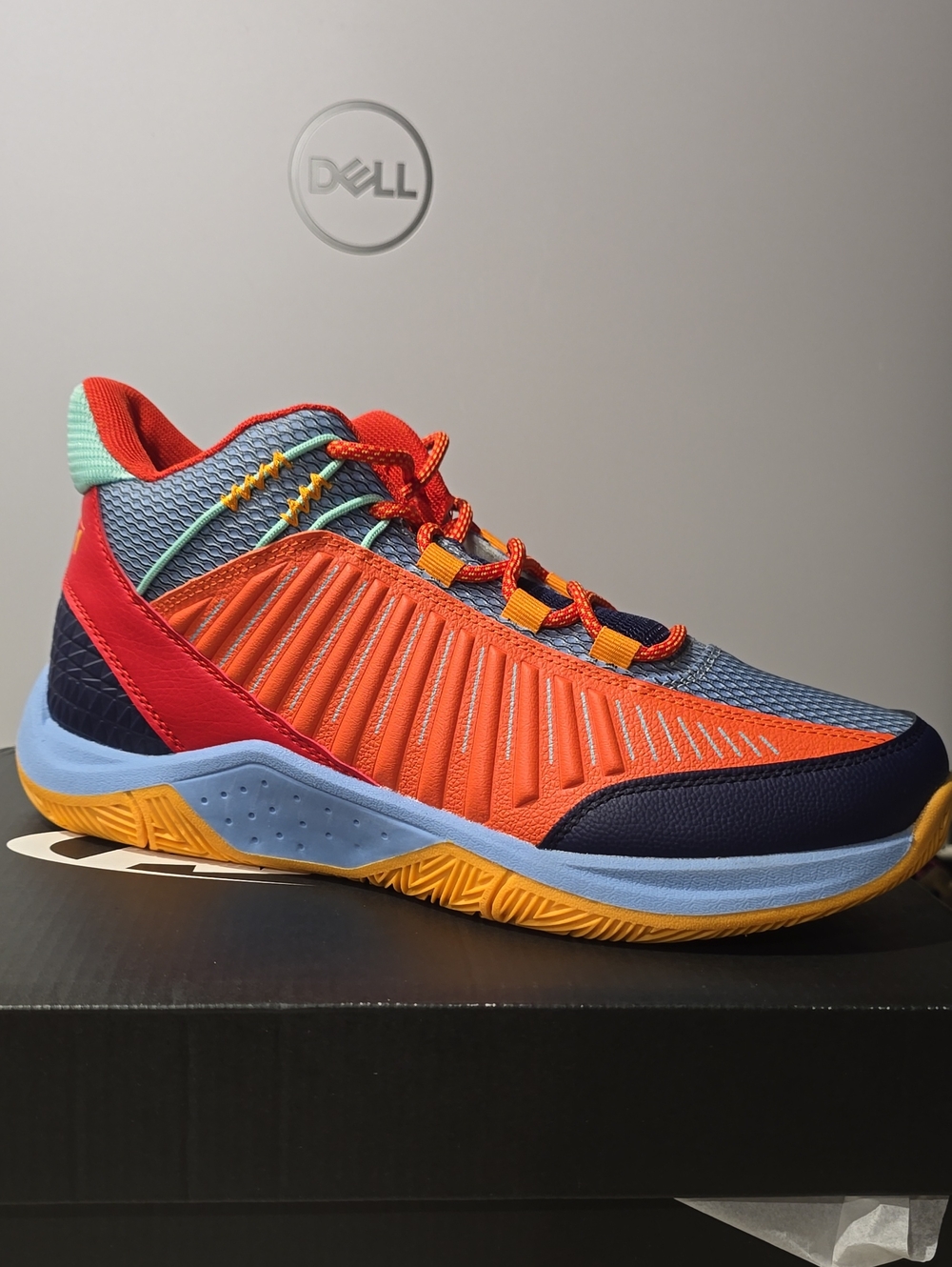 Mens Athletic Sneakers in Orange, Navy & Light Blue